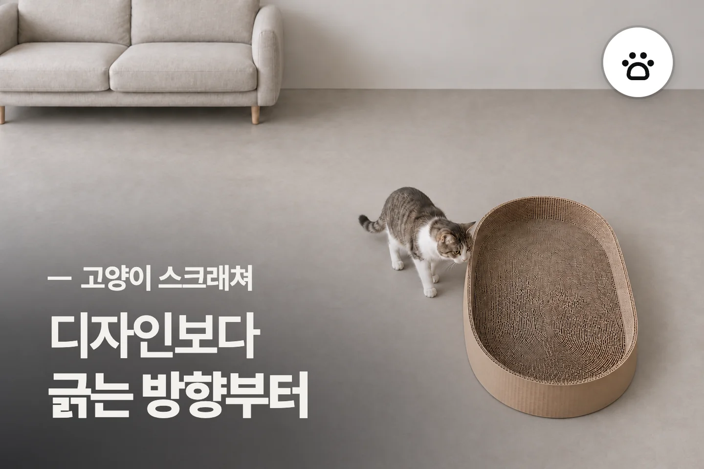 디자인보다 긁는 방향부터 — 고양이 스크래쳐 썸네일 (사진은 AI로 만든 이해용 이미지)