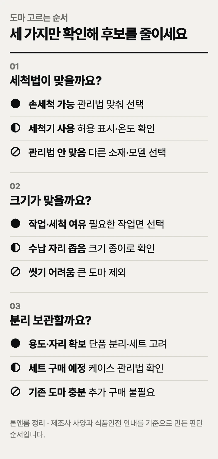 도마 고르는 순서: 세척, 크기, 분리 보관