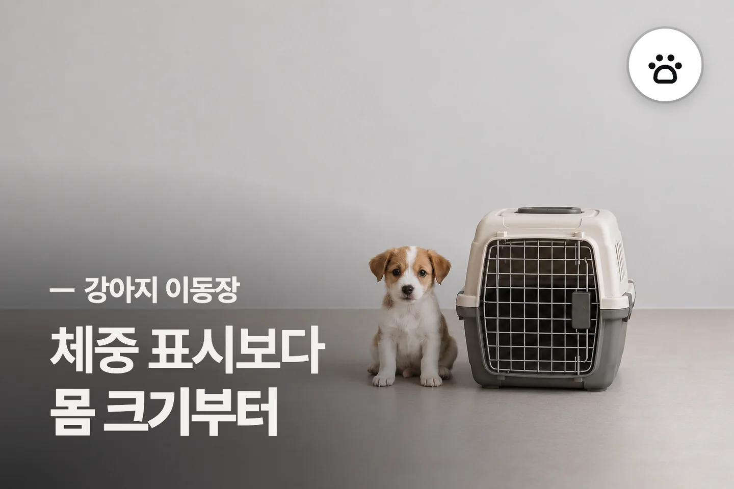 체중 표시보다 몸 크기부터 — 강아지 이동장 썸네일 (사진은 AI로 만든 이해용 이미지)