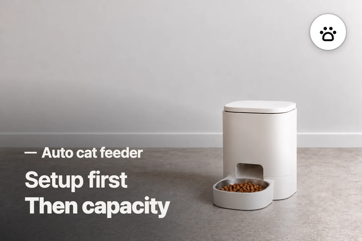 Setup first Then capacity — Auto cat feeder (photo is an AI-generated illustration)