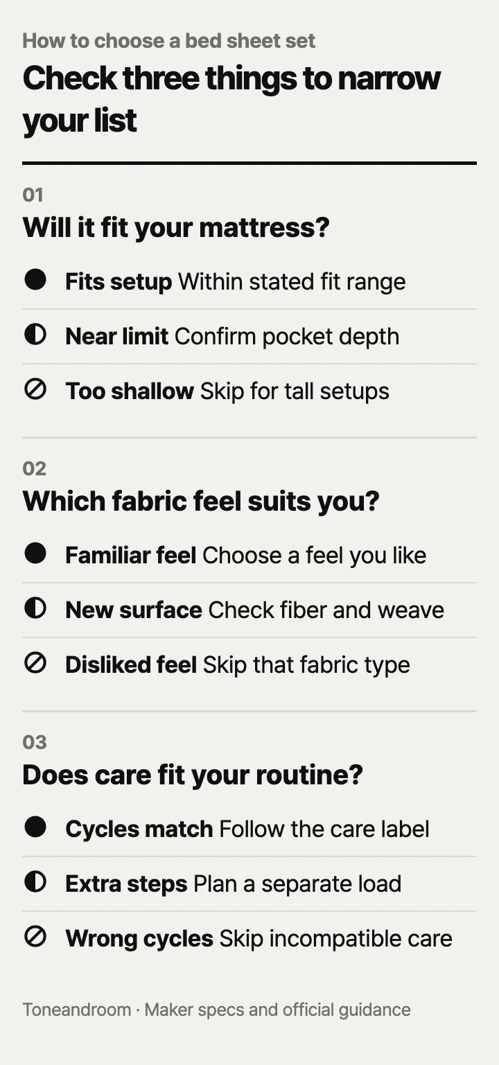 How to choose a bed sheet set: mattress fit, fabric feel, laundry needs