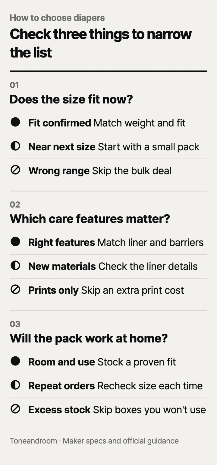How to choose disposable diapers: fit, care features, pack size and storage