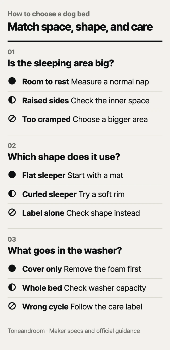 How to choose a dog bed: sleeping space, bed shape, washing routine