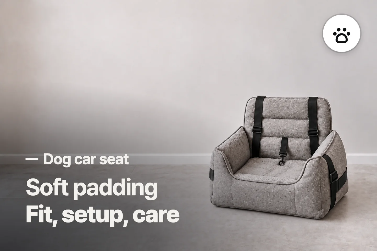 Soft padding Fit, setup, care — Dog car seat (photo is an AI-generated illustration)