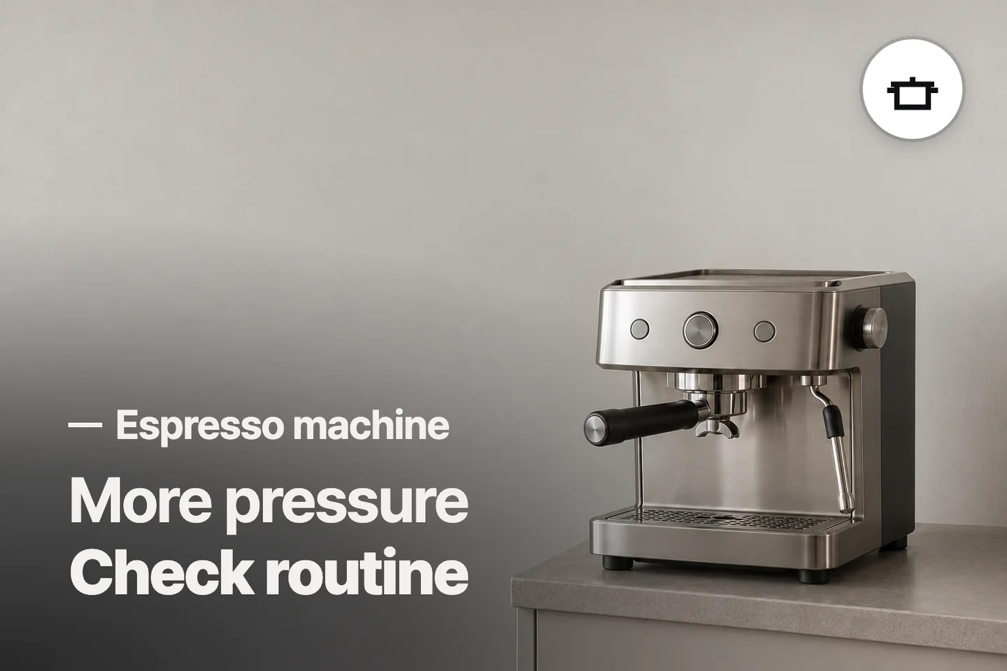 More pressure Check routine — Espresso machine (photo is an AI-generated illustration)