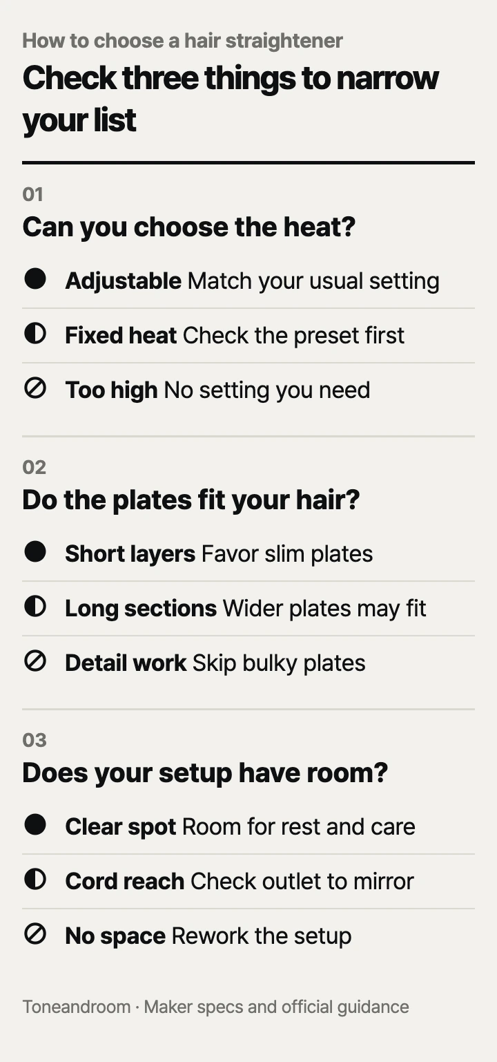 How to choose a hair straightener: heat control, plate fit, home setup