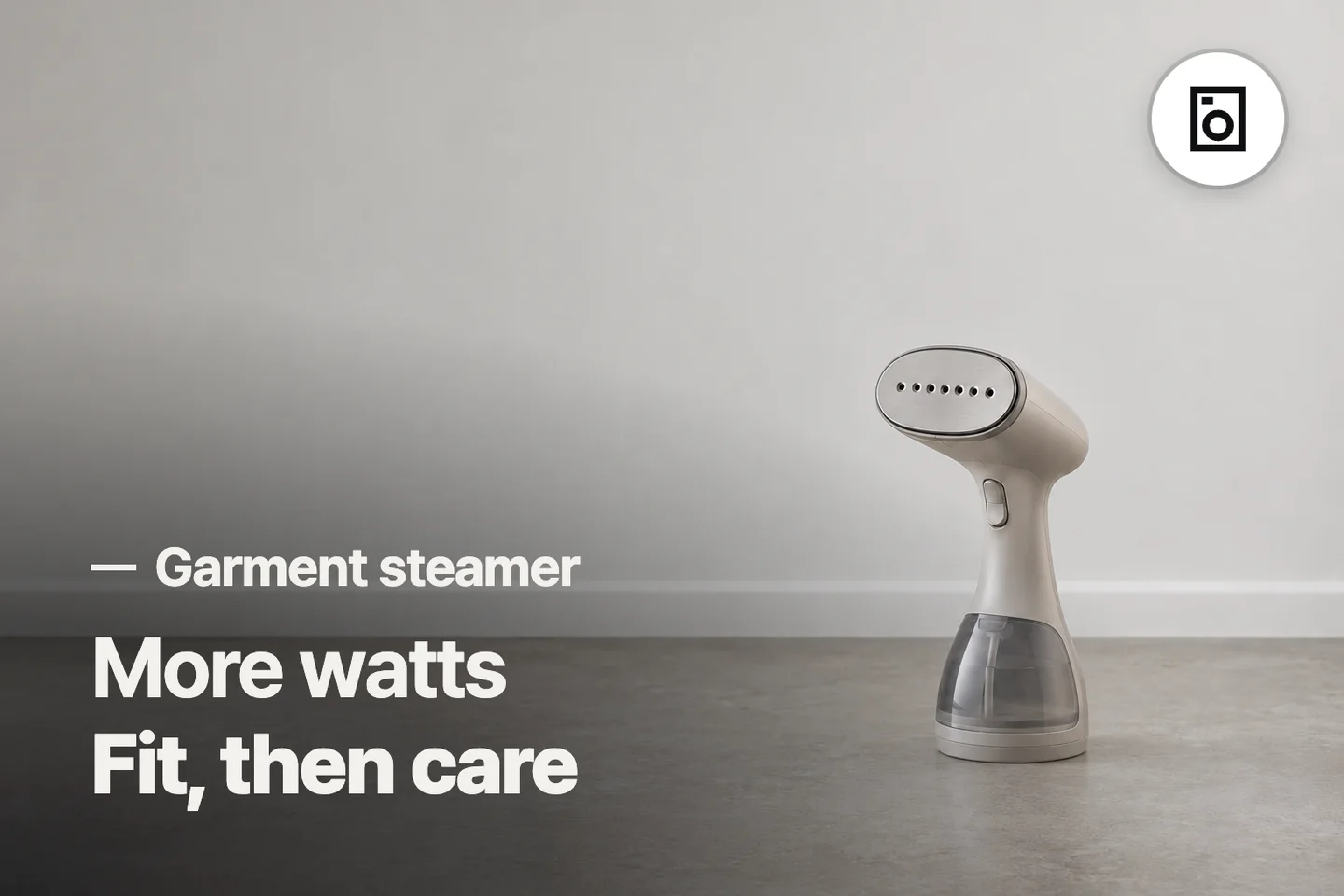 More watts Fit, then care — Garment steamer (photo is an AI-generated illustration)