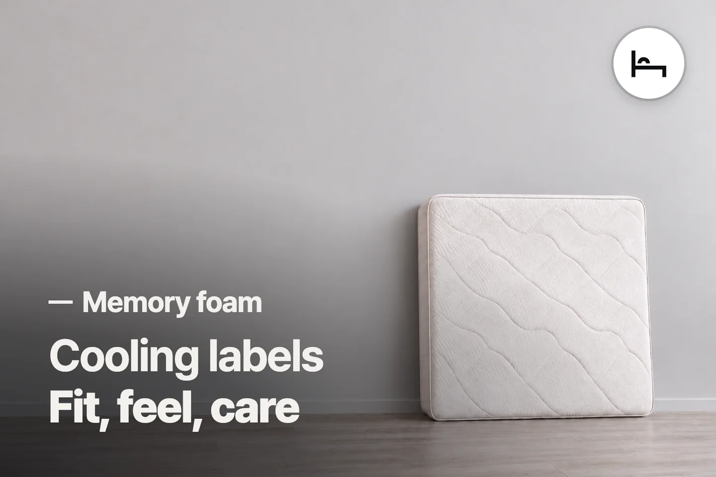 Cooling labels Fit, feel, care — Memory foam (photo is an AI-generated illustration)