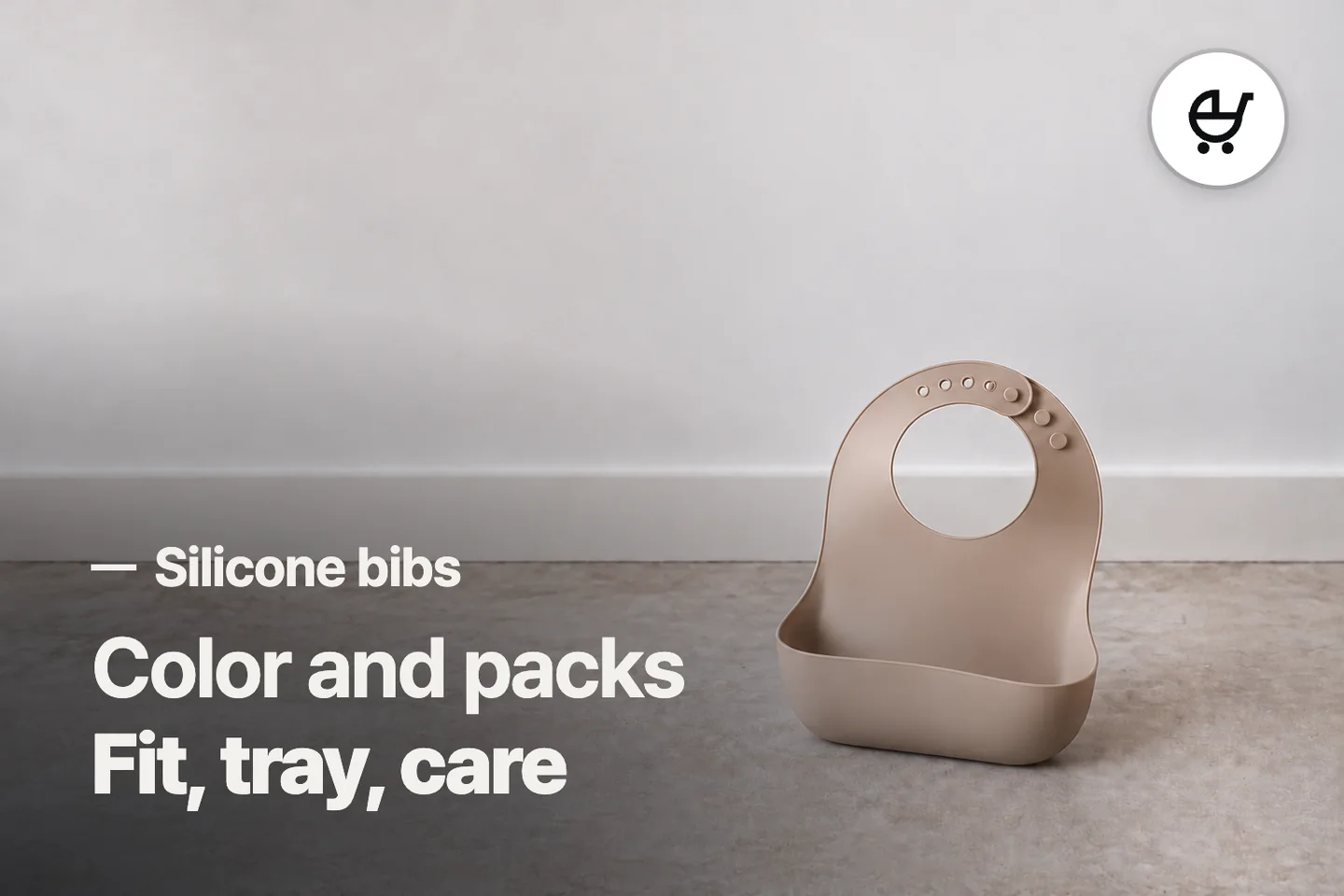 Color and packs Fit, tray, care — Silicone bibs (photo is an AI-generated illustration)