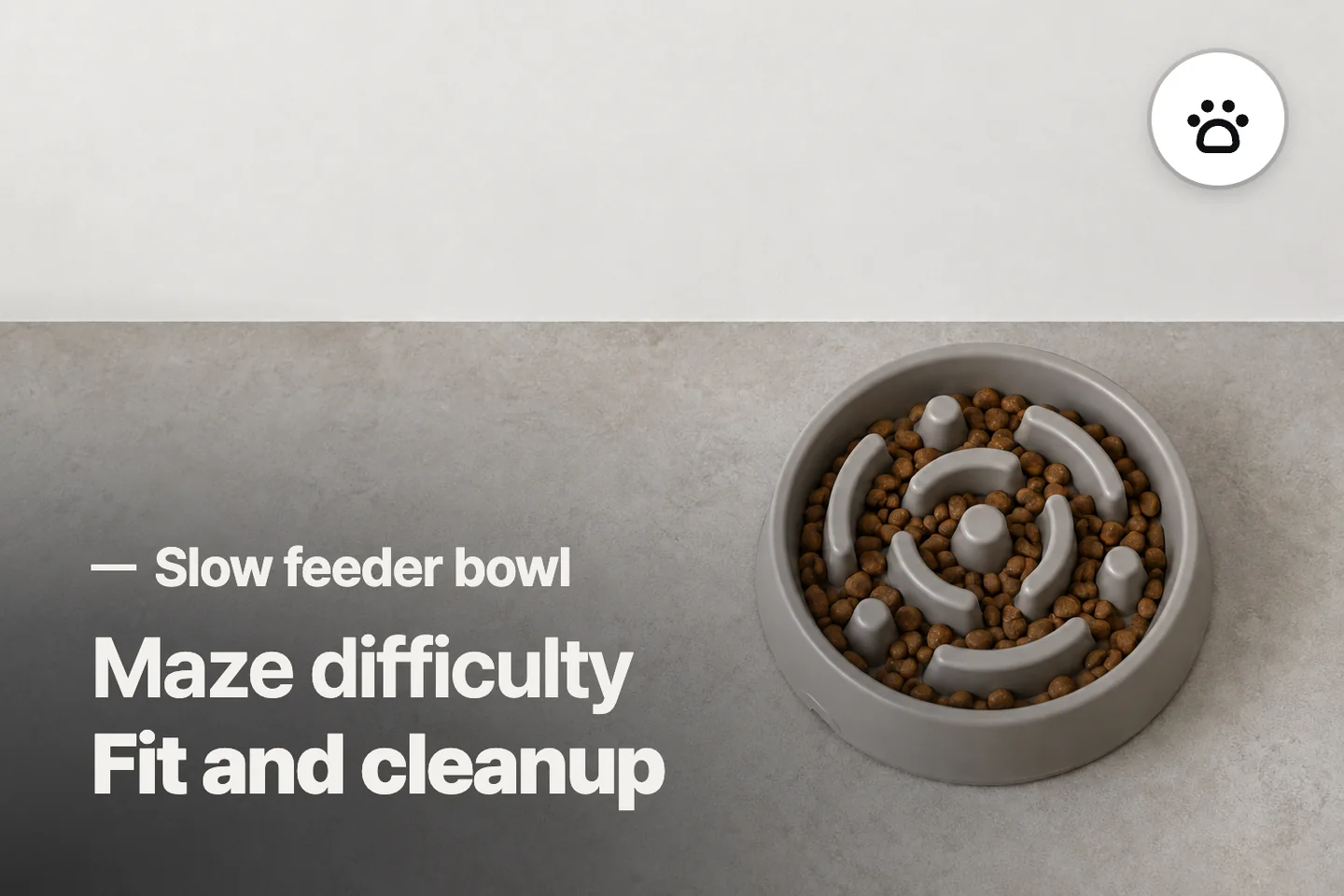 Maze difficulty Fit and cleanup — Slow feeder bowl (photo is an AI-generated illustration)