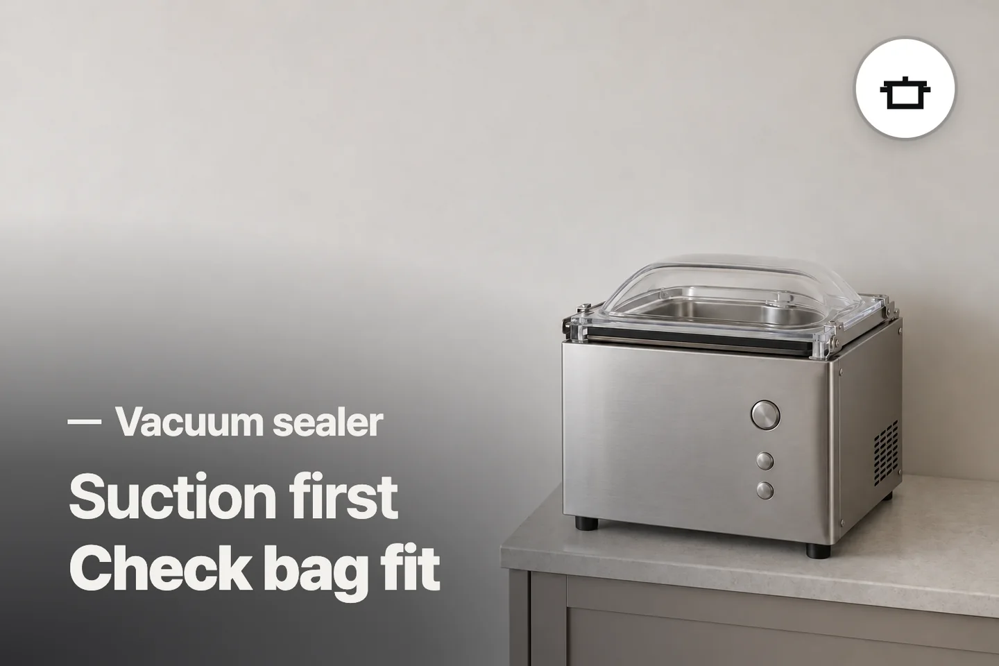 Suction first Check bag fit — Vacuum sealer (photo is an AI-generated illustration)
