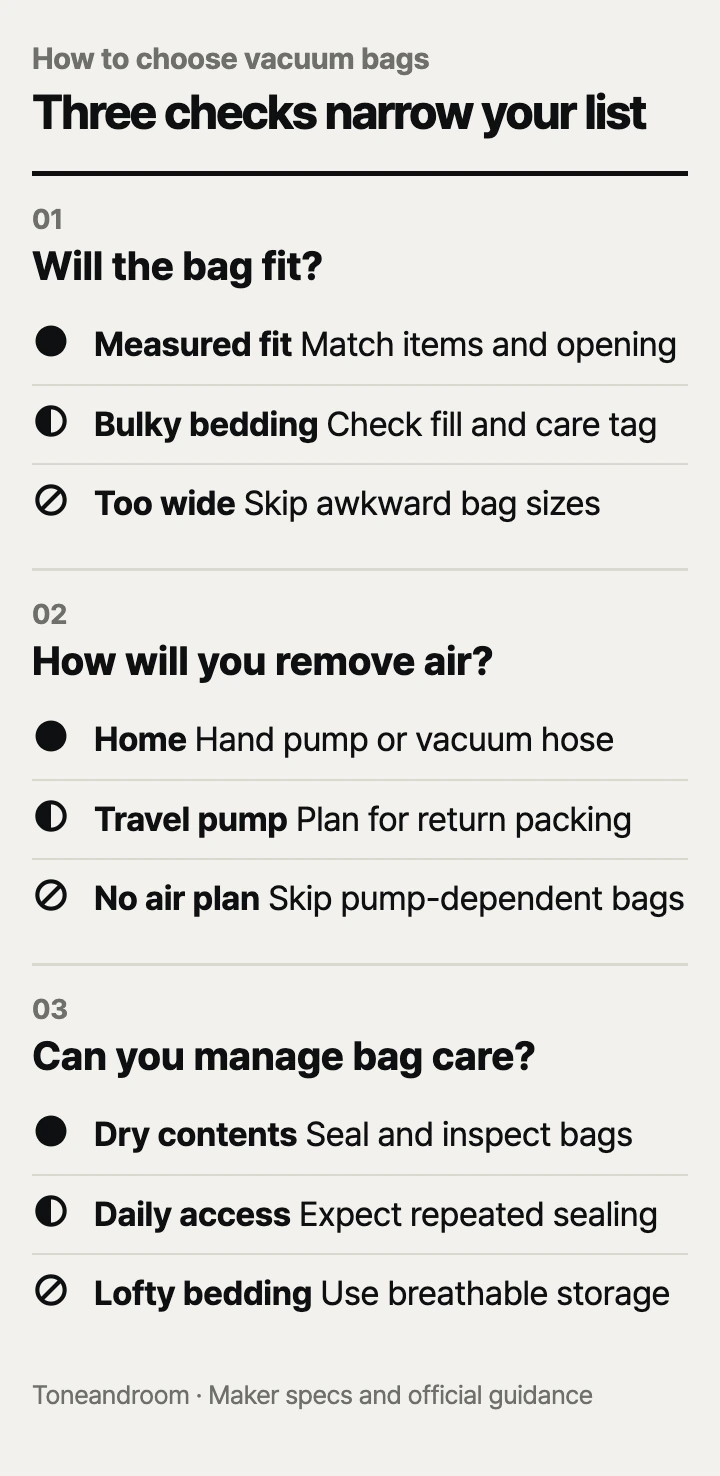 How to choose vacuum storage bags: bag fit, air removal, care routine