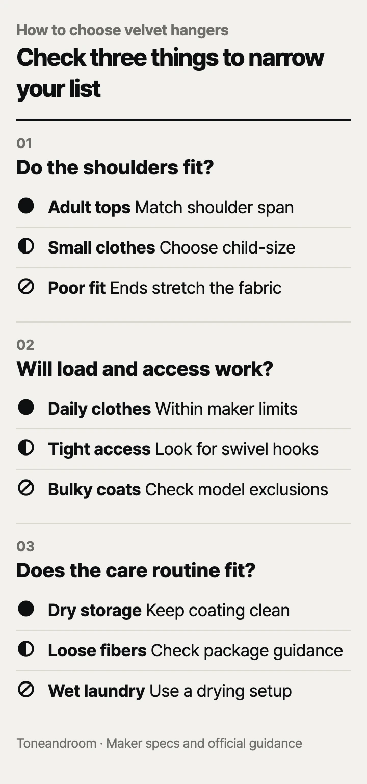 How to choose velvet hangers: garment fit, load and access, care routine