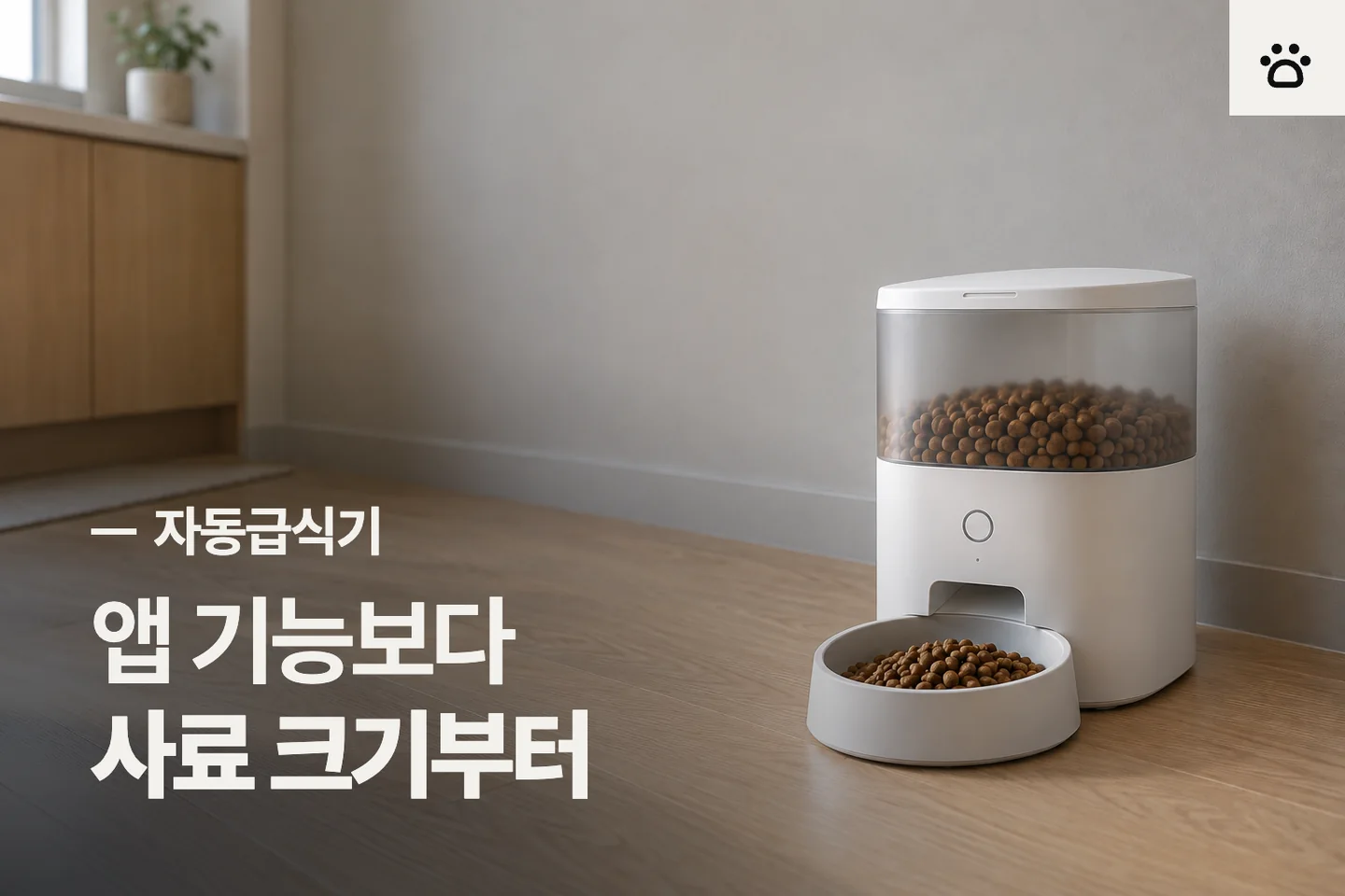 앱 기능보다 사료 크기부터 — 자동급식기 썸네일 (사진은 AI로 만든 이해용 이미지)