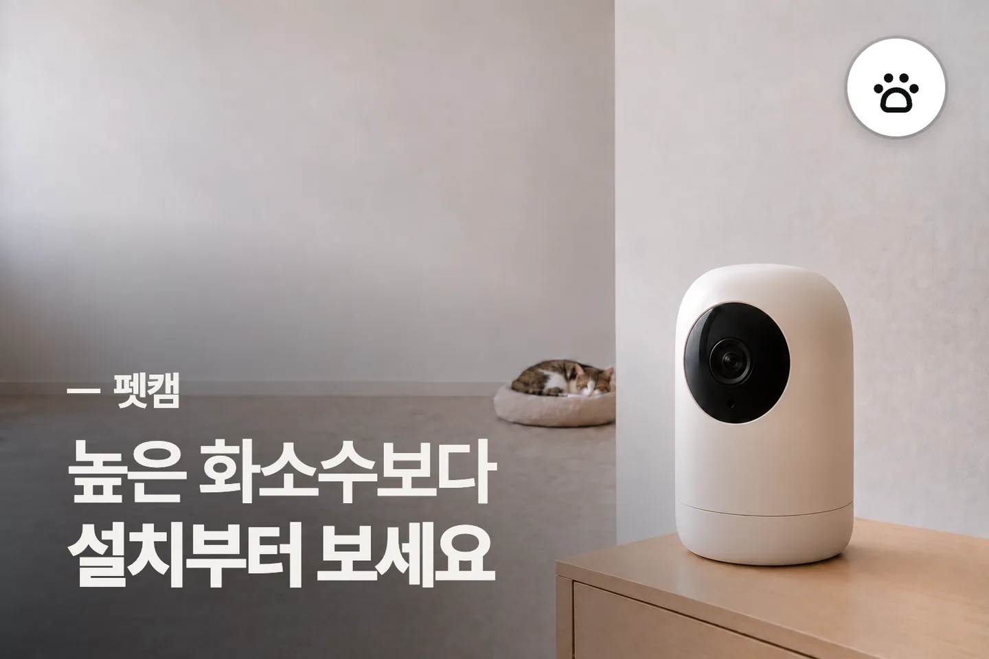 높은 화소수보다 설치부터 보세요 — 펫캠 썸네일 (사진은 AI로 만든 이해용 이미지)