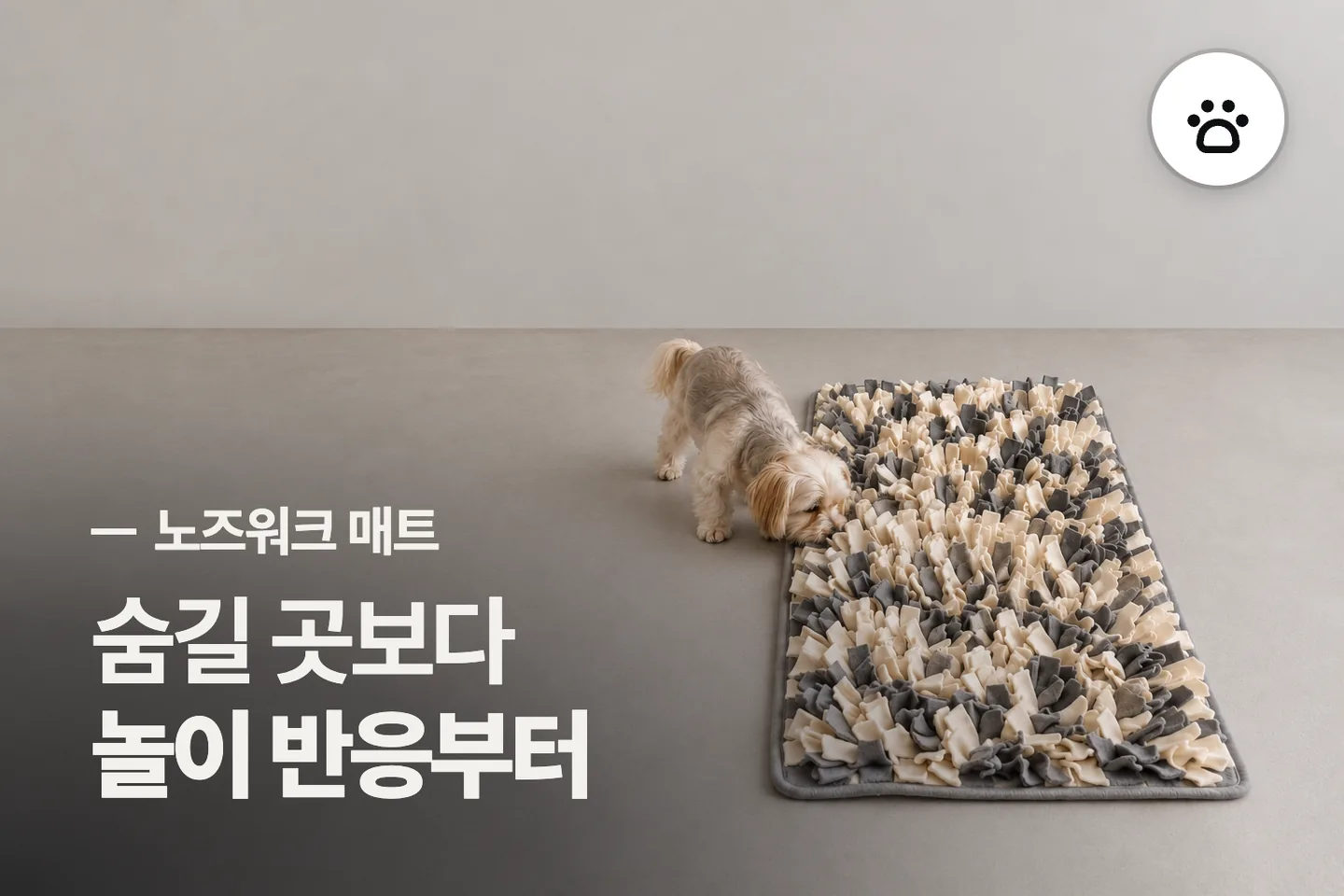 숨길 곳보다 놀이 반응부터 — 노즈워크 매트 썸네일 (사진은 AI로 만든 이해용 이미지)