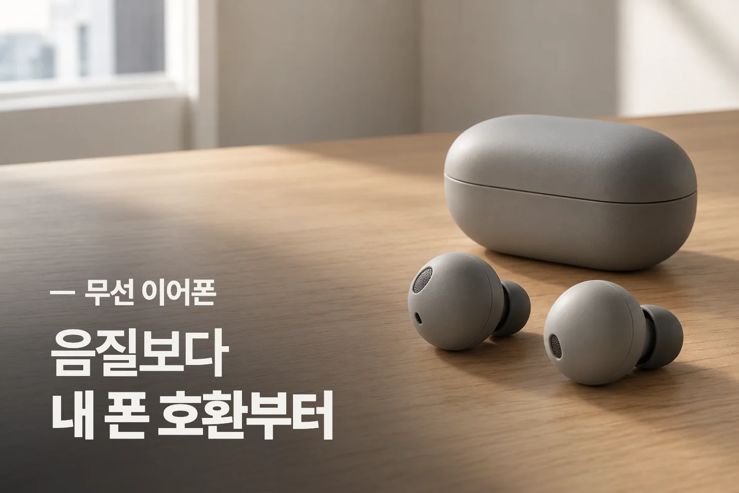 음질보다 내 폰 호환부터 — 무선 이어폰 썸네일 (사진은 AI로 만든 이해용 이미지)